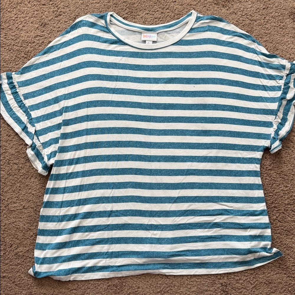 LuLaRoe Teal and White Striped Top
